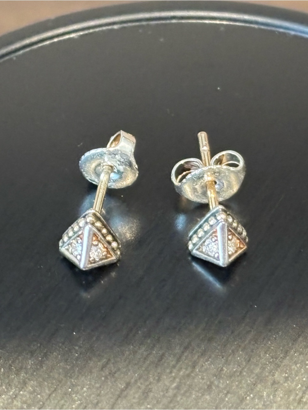 Lagos Sterling and 18kt gold Diamond Stud Pyramid Earrings